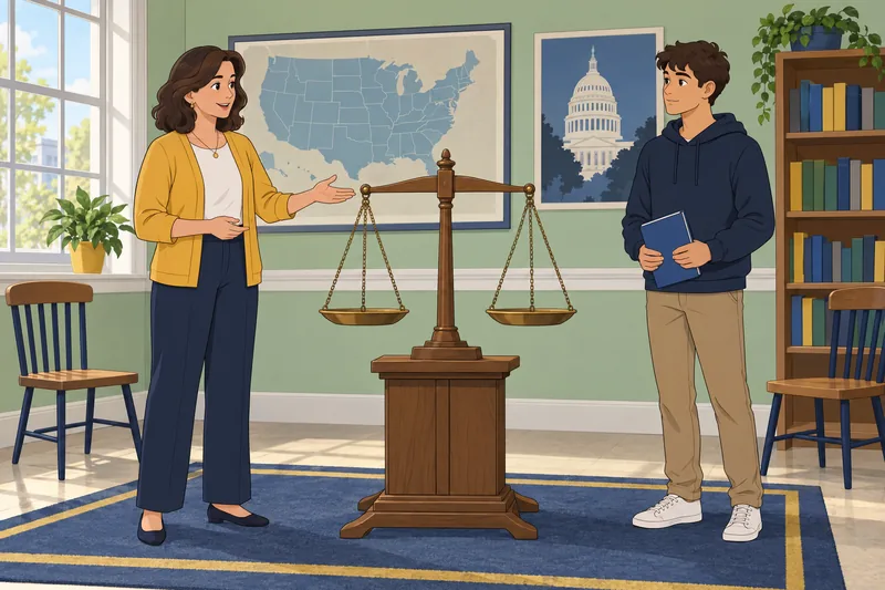 US Government Quiz shows a civics classroom.