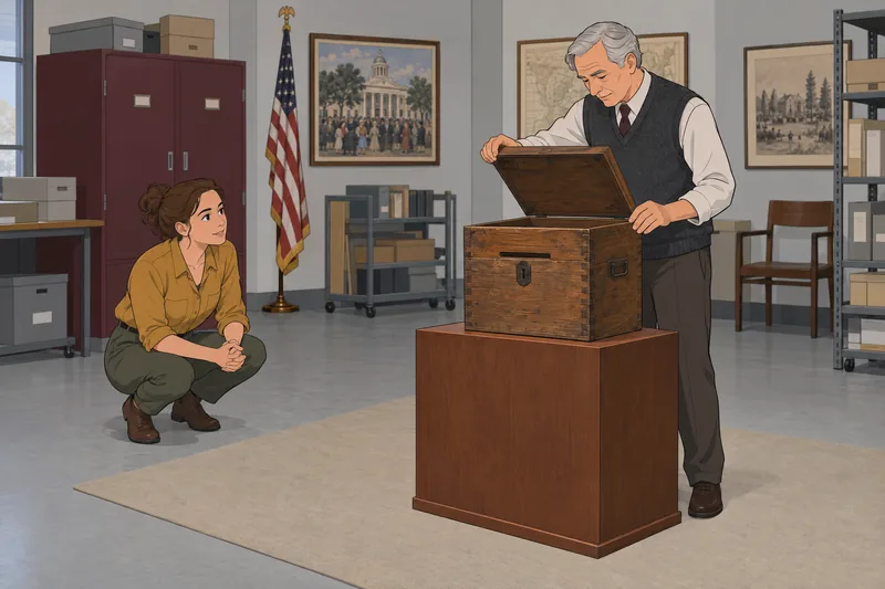 US History Quiz shows an antique ballot box.