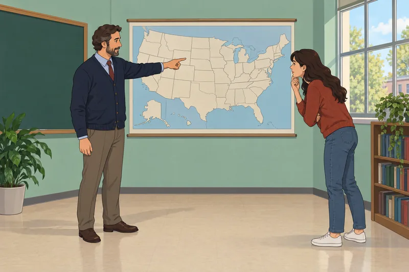 US History Quiz: a learner studies the map.