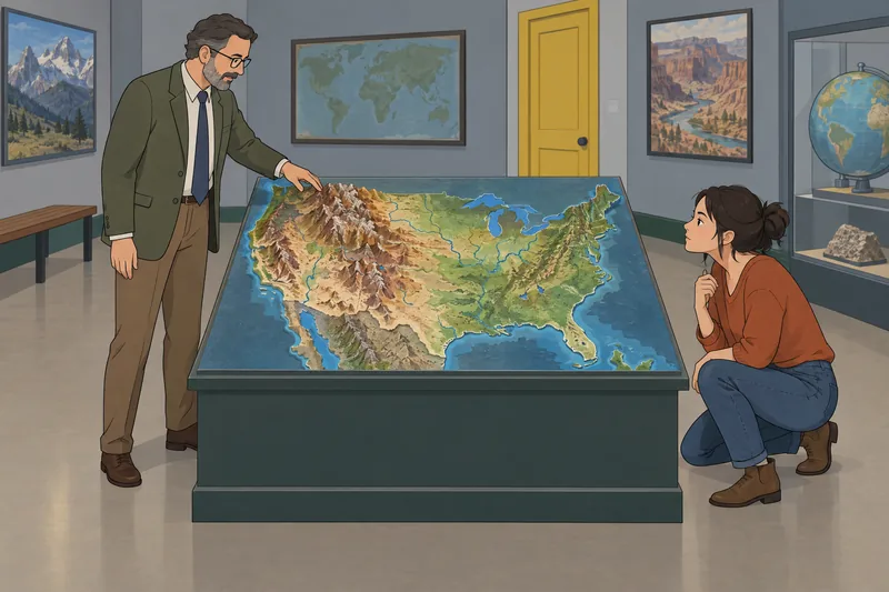 US Physical Map model shows mountain regions.
