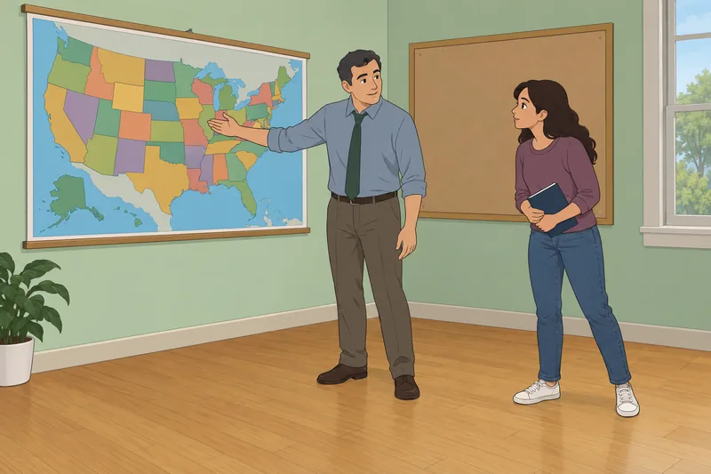 USA Quiz shows a learner studying a map.