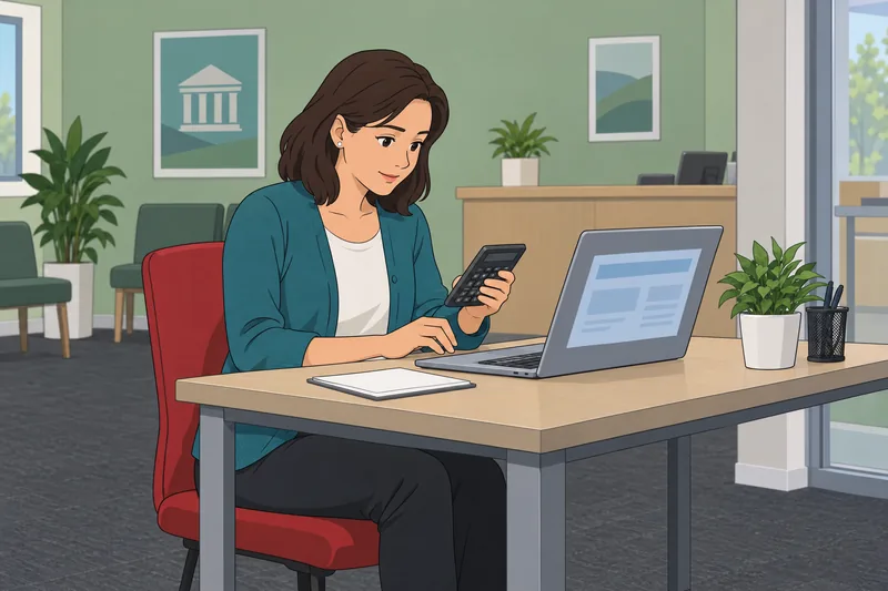 Using Online Banking calculations at a desk.