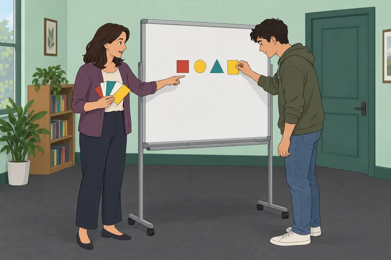 Verb Quiz in a classroom with grammar cards.