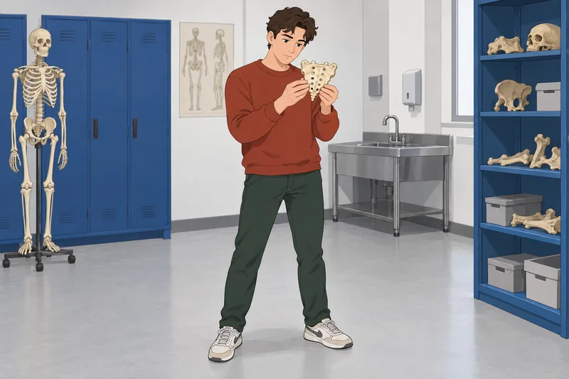 Vertebrae Quiz depicts a learner examining a sacrum.