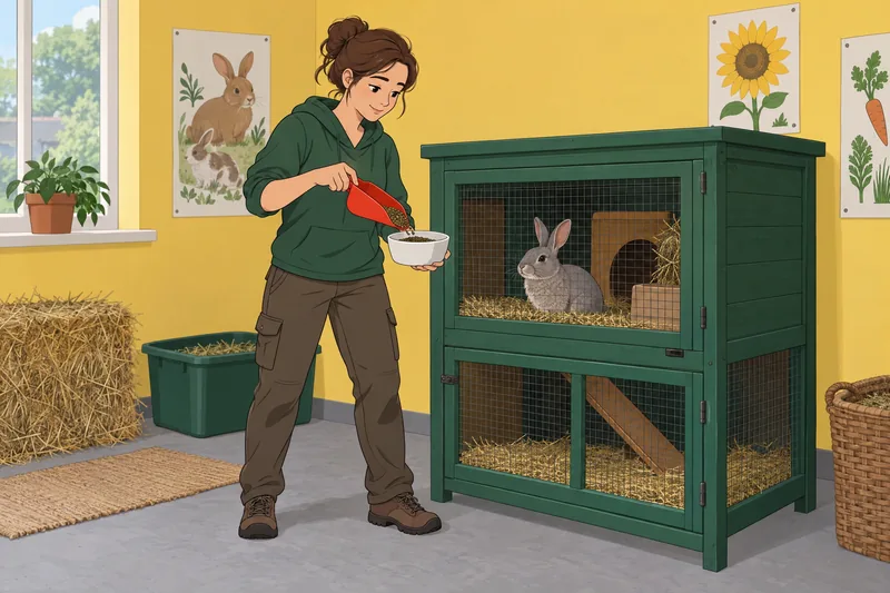 Vet Quiz shows measured feed for rabbits.