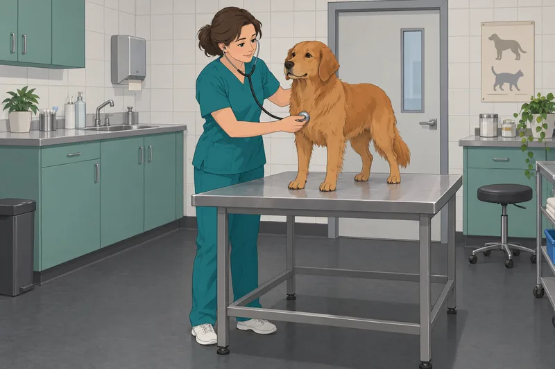 Veterinary Terminology Quiz depicts a stethoscope check.