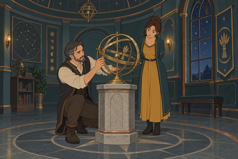 Virgo Quiz appears beside a brass armillary sphere.