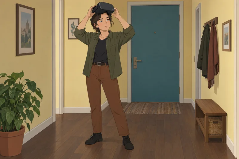 Internet User Personality pauses beside a virtual headset.
