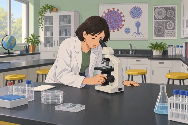 Virus Quiz shows a learner examining a microscope.