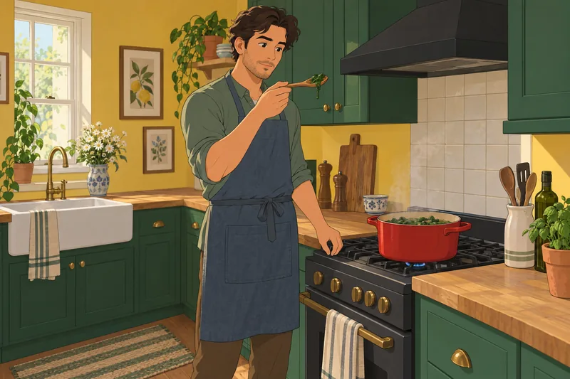 cuestionario sobre vitaminas: un cocinero remueve verduras.