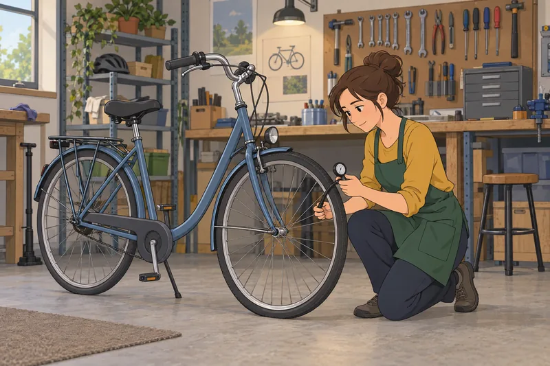 cuestionario de personalidad: voluntaria revisa una bicicleta.