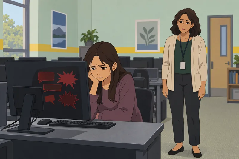 Cyberbullying Vulnerability Scale: student faces abstract hostile messages.