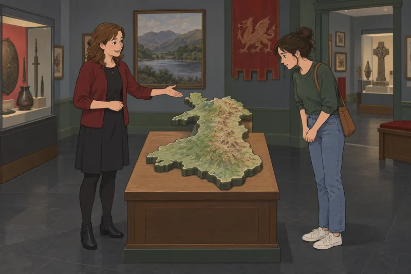 Visitors explore the Wales Quiz in a museum.