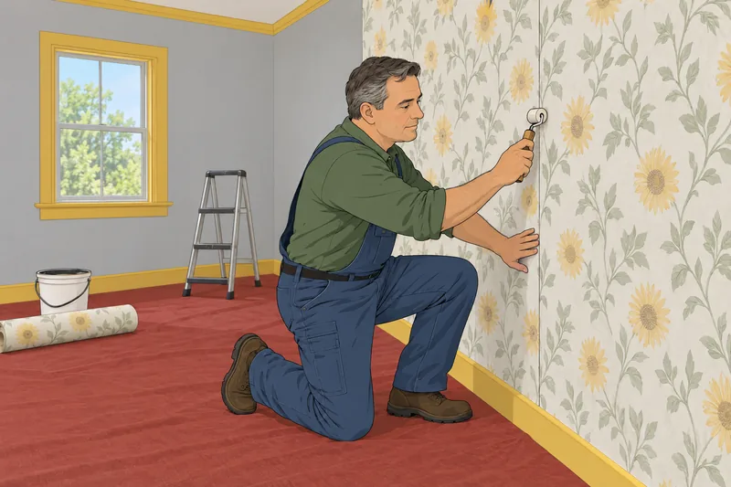 Wallpaper Quiz shows an installer smoothing a seam.