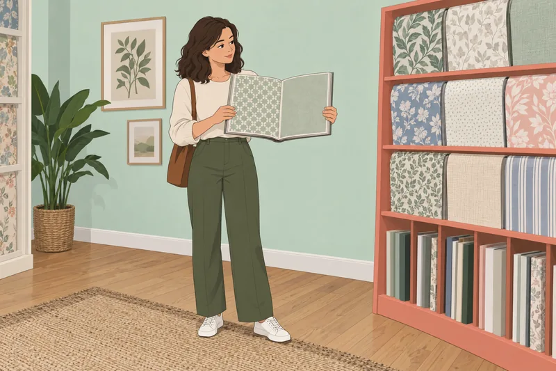Wallpaper Quiz shows a renter comparing patterned samples.