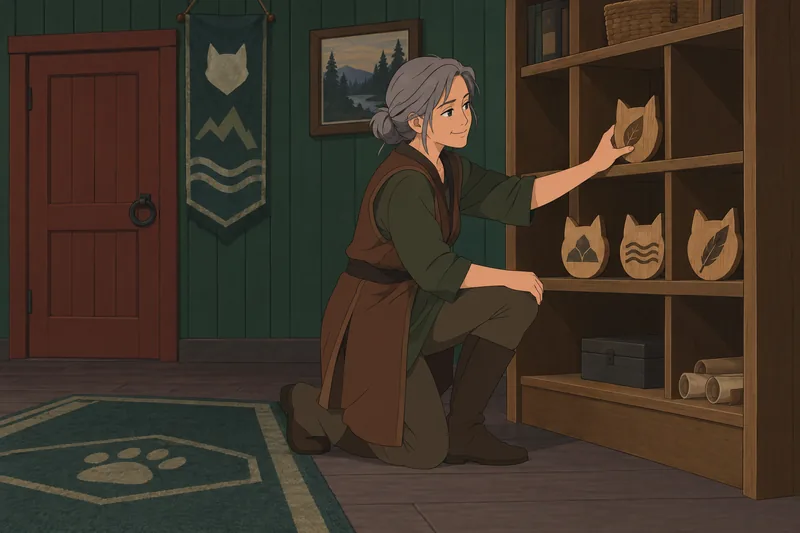 Warriors Clan Quiz: a curator sorts clan markers.