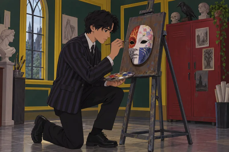 Wednesday Character Quiz shows a mask in progress.