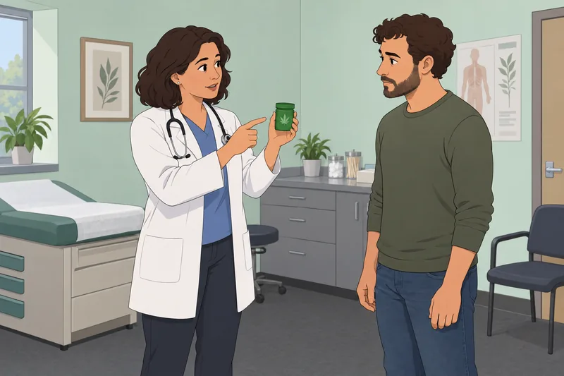 Weed Quiz: clinician reviews a sealed cannabis container.