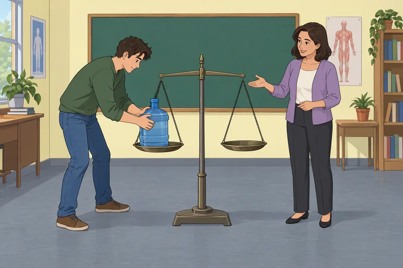Weight Gain Quiz: Learner studies a balance.