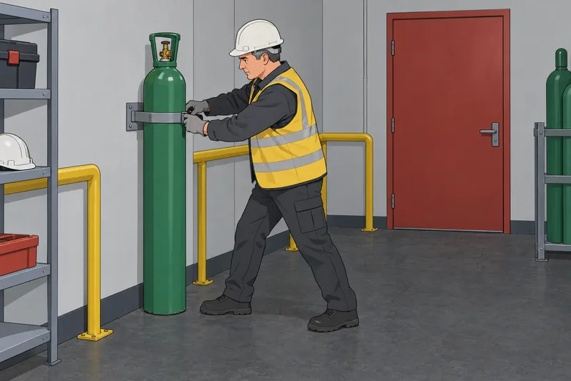 Welding Safety Quiz: supervisor secures a gas cylinder.