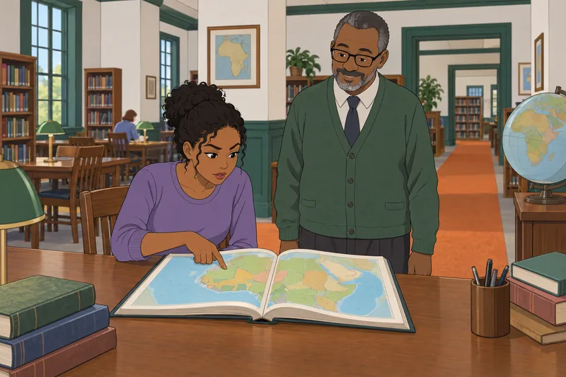West Africa Map rests beside an open atlas.
