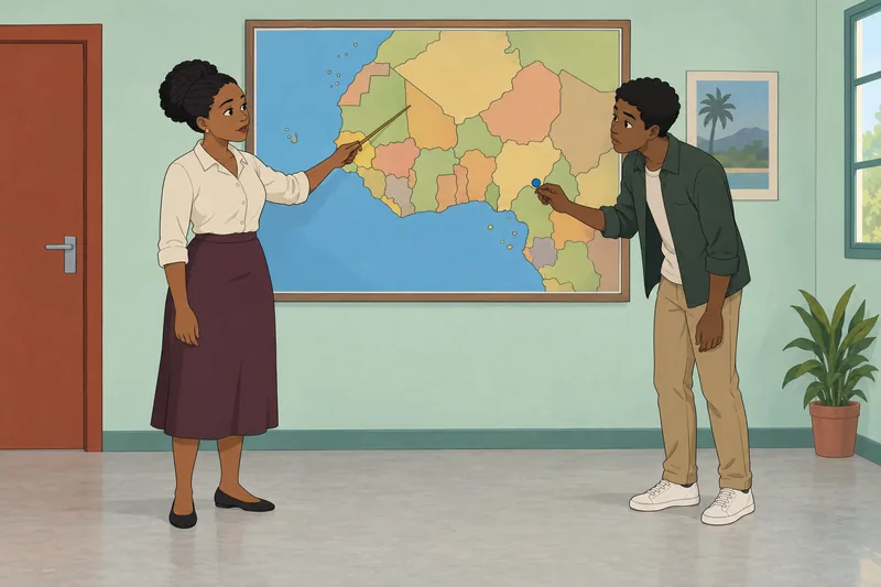 West Africa Map appears during a classroom quiz.