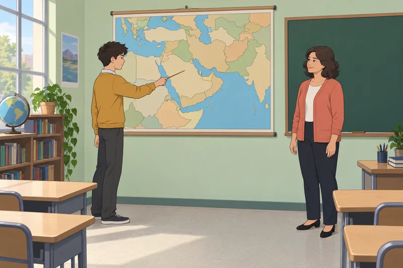 West Asia Map appears on a classroom wall.