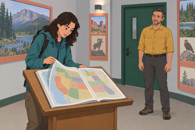 West States and: Traveler turns an open atlas.