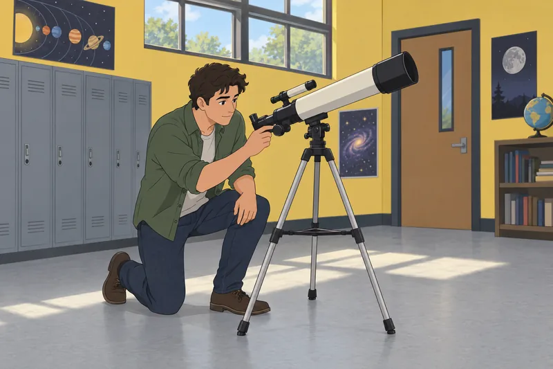 What Am I: A learner adjusts a telescope.