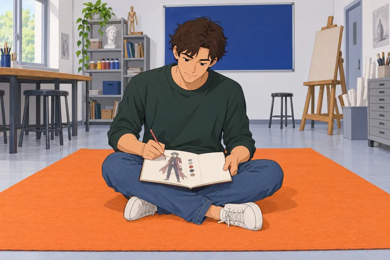 What Anime Character silhouette appears in a sketchbook.