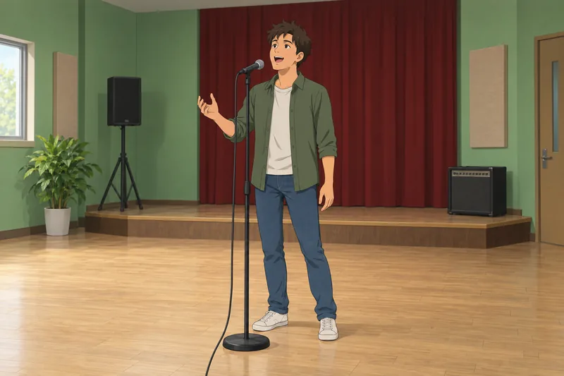 What Band Are: vocalist performs beside a microphone.