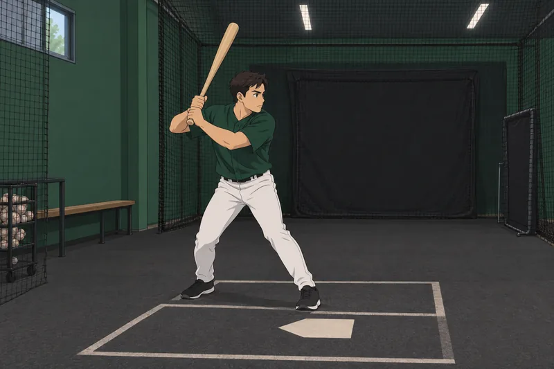 What Baseball Player shows a batter’s ready swing.