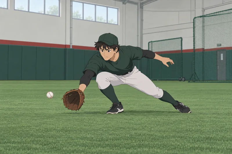 What Baseball Position appears in this fielding scene.