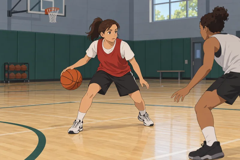 What Basketball Position shows a guard dribbling.