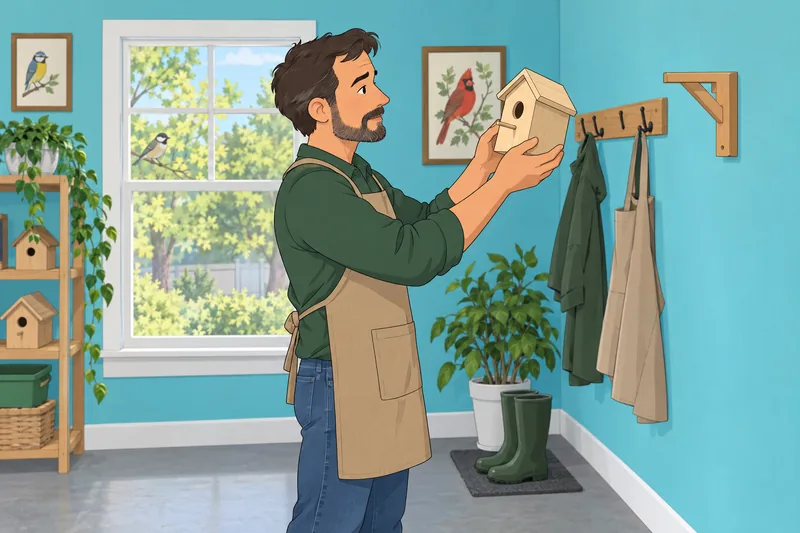 ¿Qué ave soy? Un hombre prepara una casita.