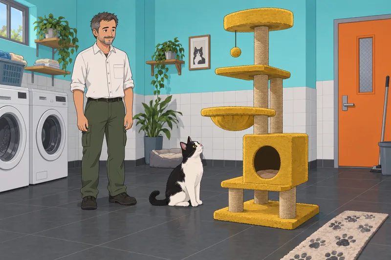 ¿Qué gato soy? Un gato investiga el rascador.