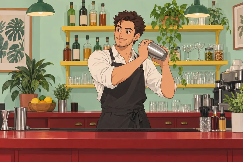 What Cocktail Am: Bartender shakes a cocktail shaker.