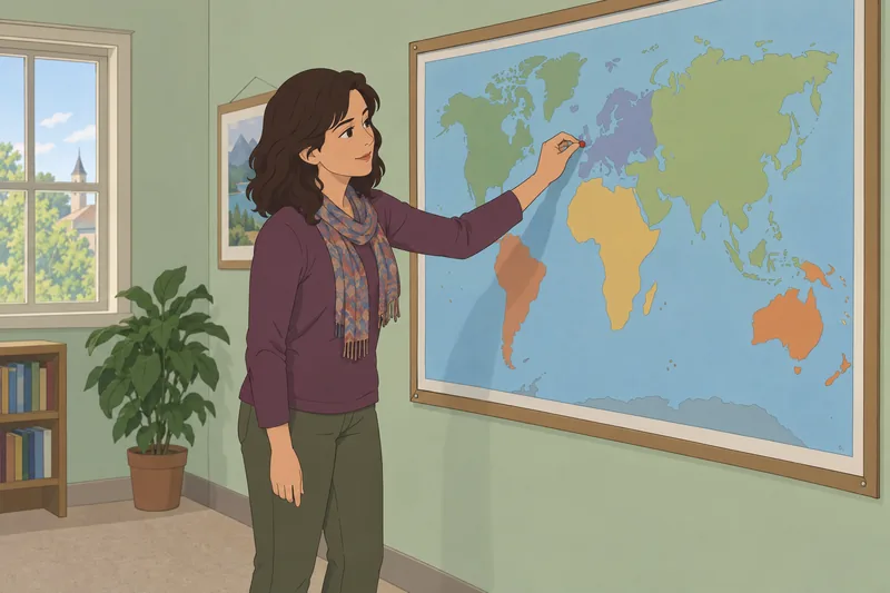 What Country Am: traveler studies a map.