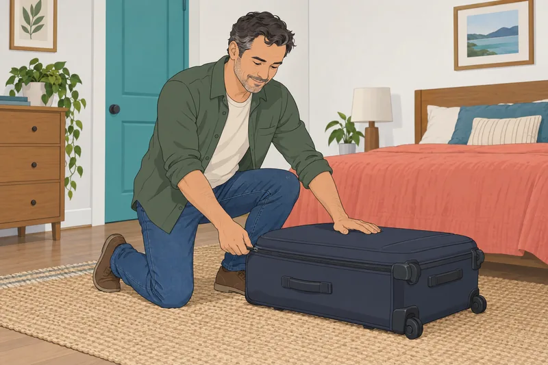¿De qué país? Un viajero prepara su equipaje.