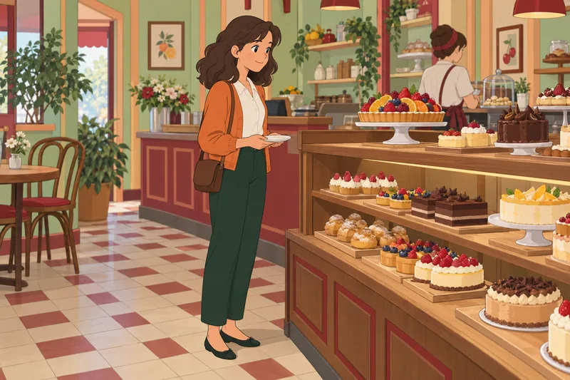 Quiz ¿Qué postre: una clienta elige una tarta.