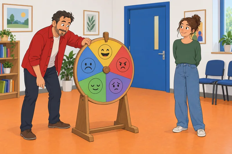 What Emoji Am: facilitator turns an emoji wheel.
