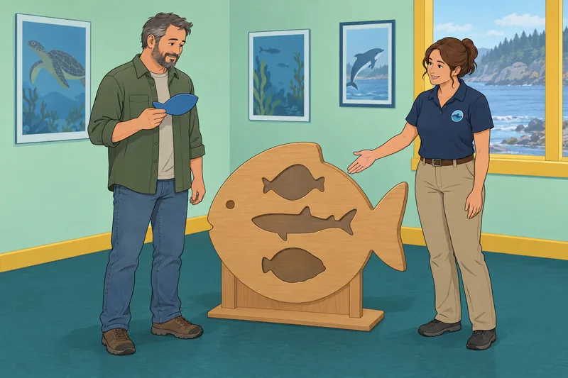 ¿Qué pez soy?: adultos ordenan peces de madera.