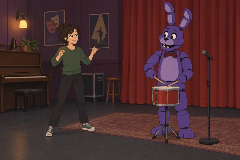 What FNAF Animatronic appears beside the rehearsal drum?