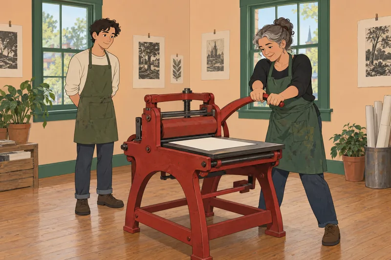 What Font Am beside a printing press.
