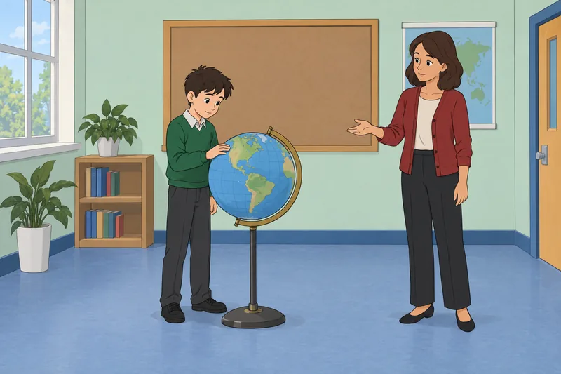 What Grade Am — a student studies a globe.