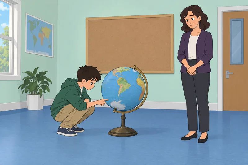 cuestionario ¿En qué? Un alumno estudia un globo.