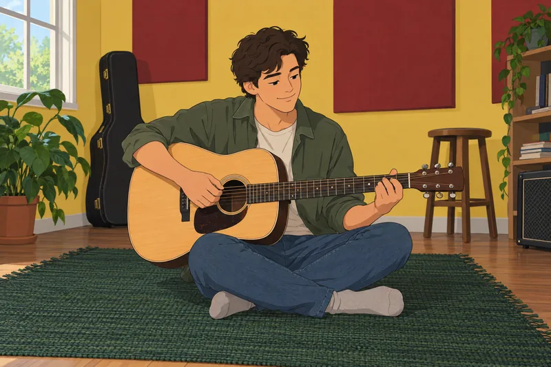 What Guitar Am captures an acoustic rehearsal pause.