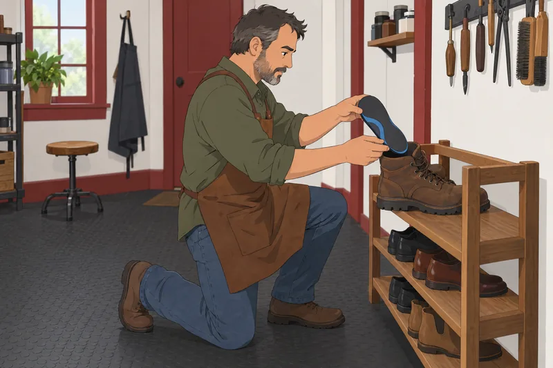 What Insoles Do: technician fits a heel insert.