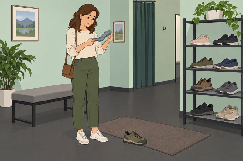 What Insoles Do: shopper checks a flexible insole.