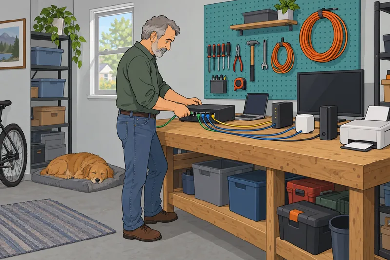 What Internet Speed: technician links a network hub.